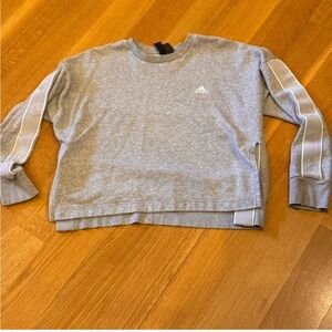 ADIDAS Women’s Light Gray Crewneck Pullover with Sleeve Stripes Size Large Cozy